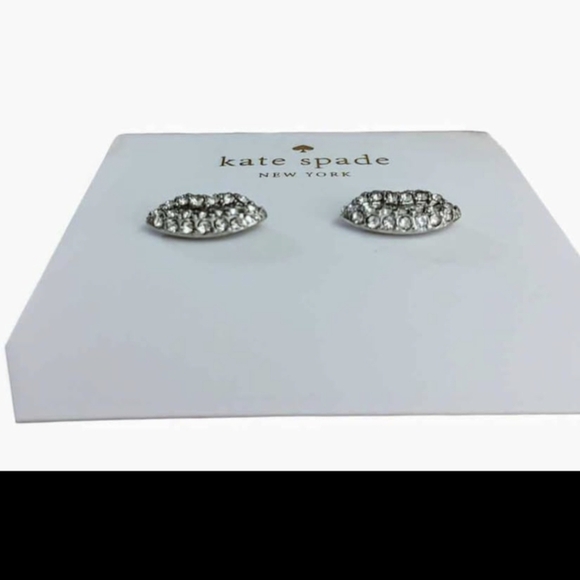 NEW Kate Spade Silver Crystal Lip Earrings - Picture 2 of 3